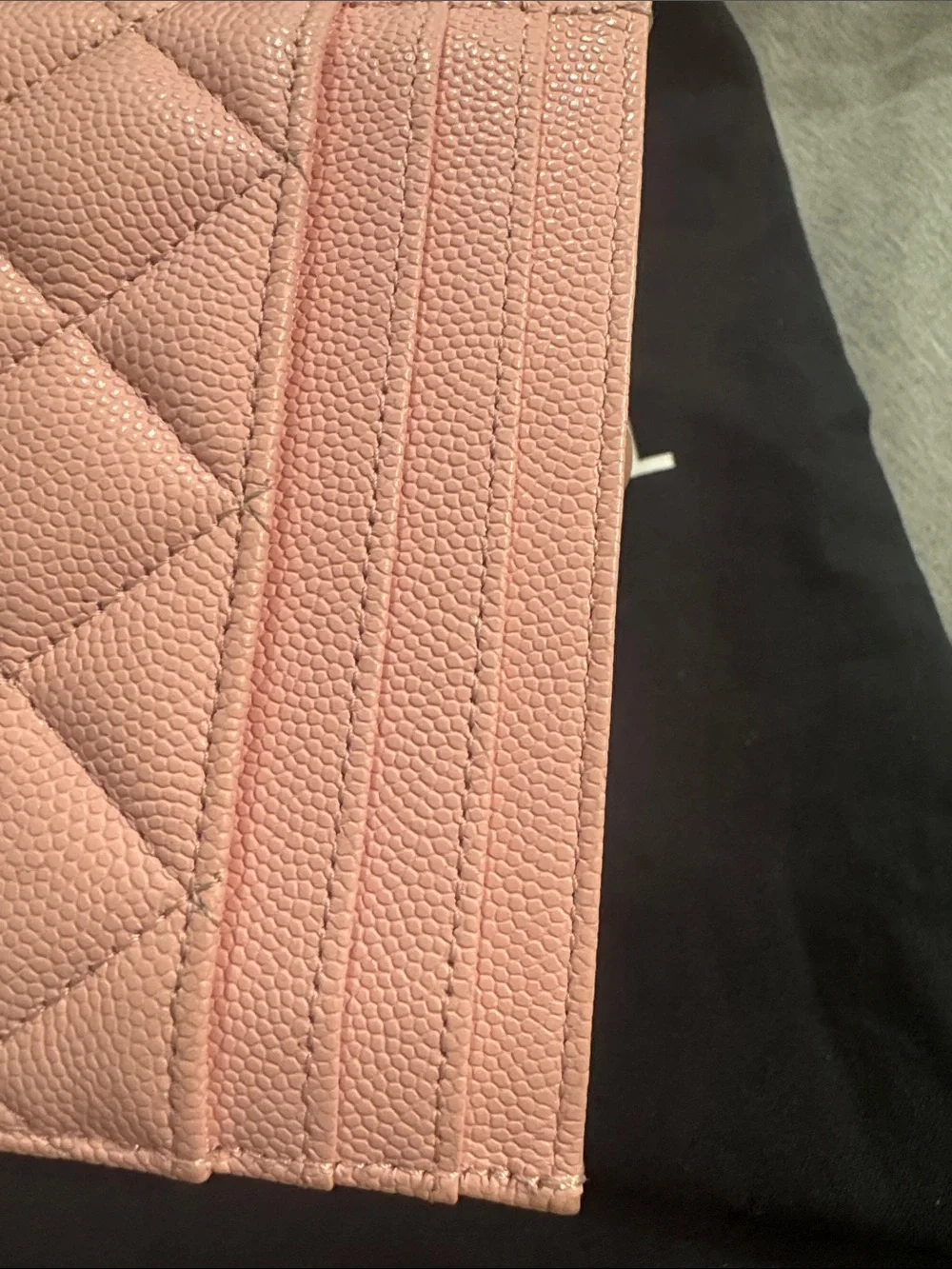 CHANEL Pink Quilted Card Case with Silver CC Charm
